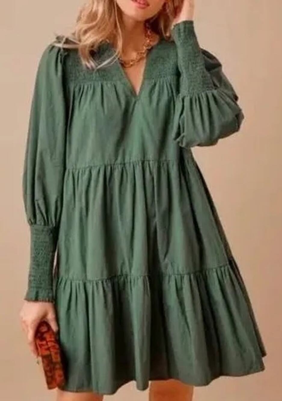 Tuckernuck Pomander Place Poplin Kenzo Dress sage green smocked sleeve Mini XL